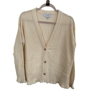Michael Stars Cream Ripped Hem 3-button Cardigan Women's Sweater S